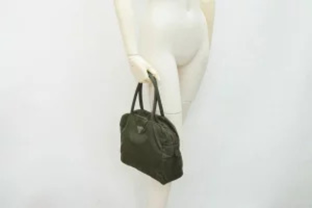 Prada Tote Triangle Plate Tessuto Khaki Green - Picture 2 of 9